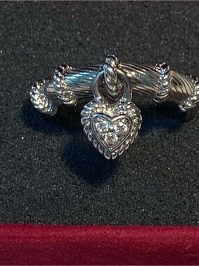 Judith Ripka Sterling Silver Heart Charm Ring - Silver SZ 10